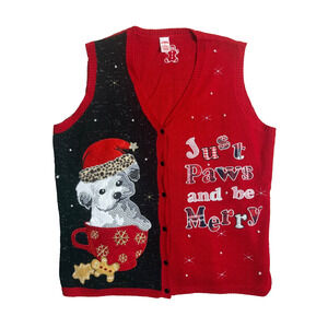 Christmas Dog Sweater Vest Plus 2X Just Paws Be Merry Cute Ugly Holiday Time